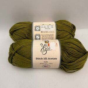 Yarn Bee Stitch 101 Acetate Kale Green Medium Weight Yarn 2 Skeins 3.5oz 180yd